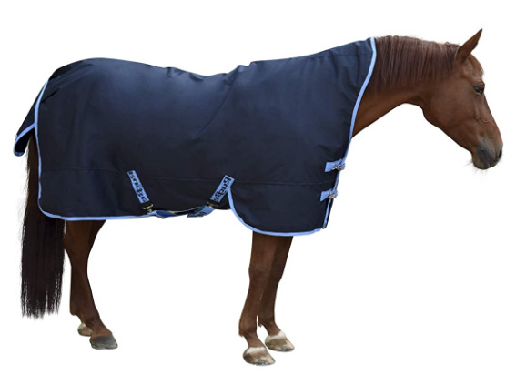 Douce et Confortable Bords en Nylon Renforcé Résistante Horses Chevaux Couverture d'hiver Heavy pour Cheval Bleu, 155 cm Idéale pour Box 